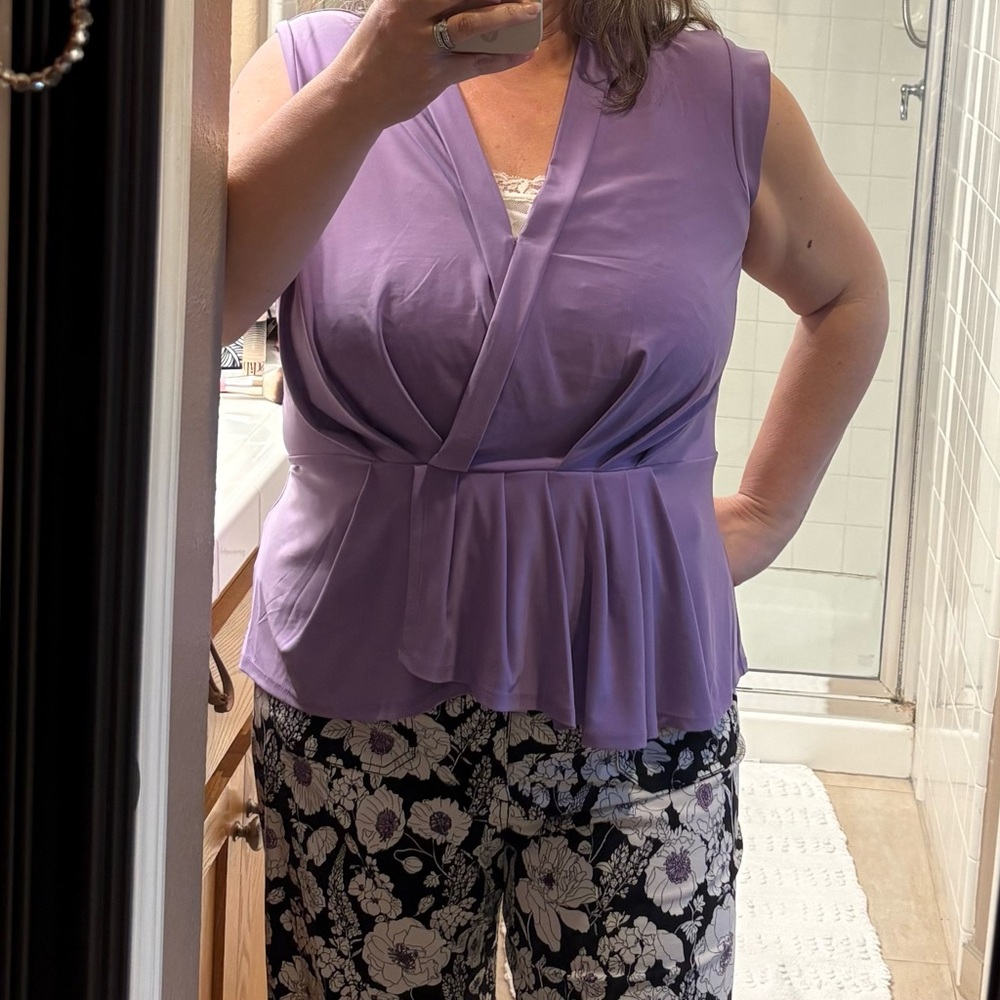 Purple Sleeveless Faux Wrap Peplum Top